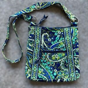 Vera Bradley Crossbody Bag 11x11" Paisley Green Quilted Cotton Lightweight